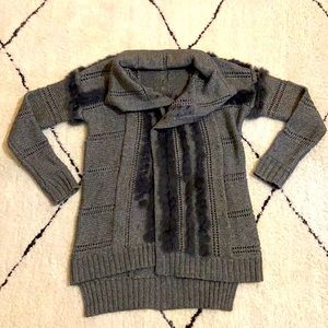 Metallic gray knit with fur